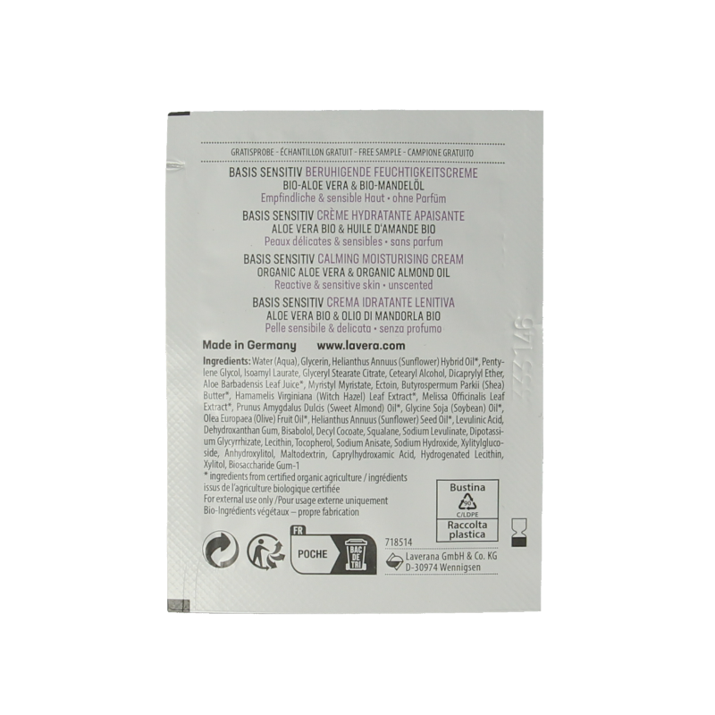 Lavera Sample basis sensitive moisturizing cream bio 100 Stuks