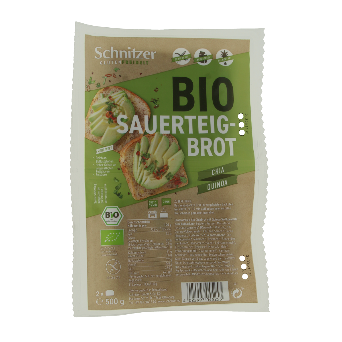 Schnitzer Brood chia & quinoa glutenvrij bio 500.00 Gram