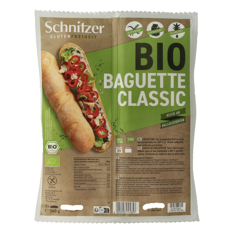 Schnitzer Baguette classic glutenvrij bio 360 Gram