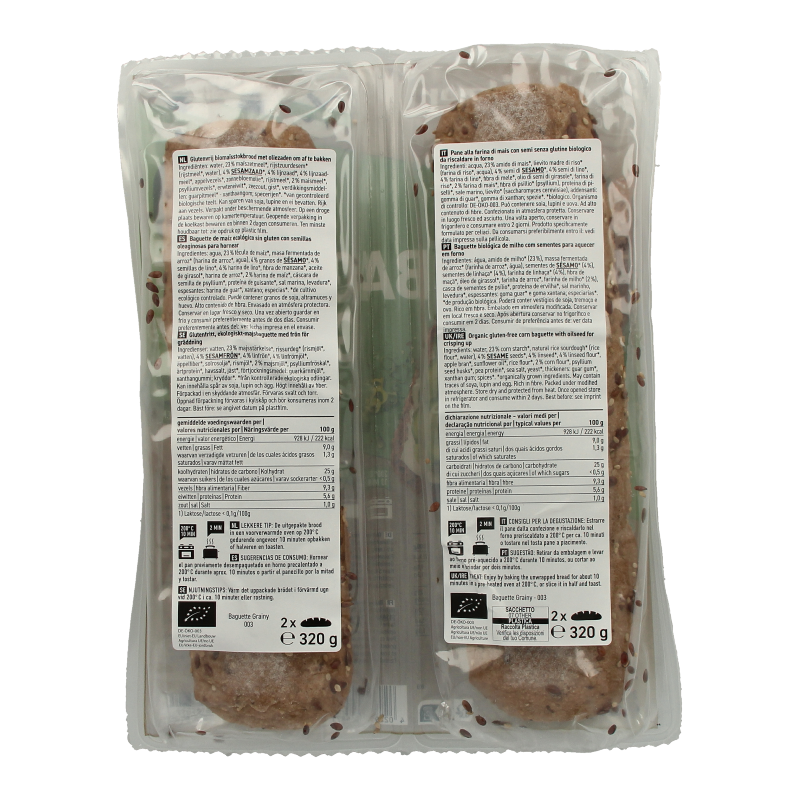 Schnitzer Baguette grainy glutenvrij bio 2 Stuks