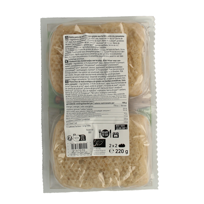 Schnitzer Focaccia 4 stuks glutenvrij bio 220 Gram