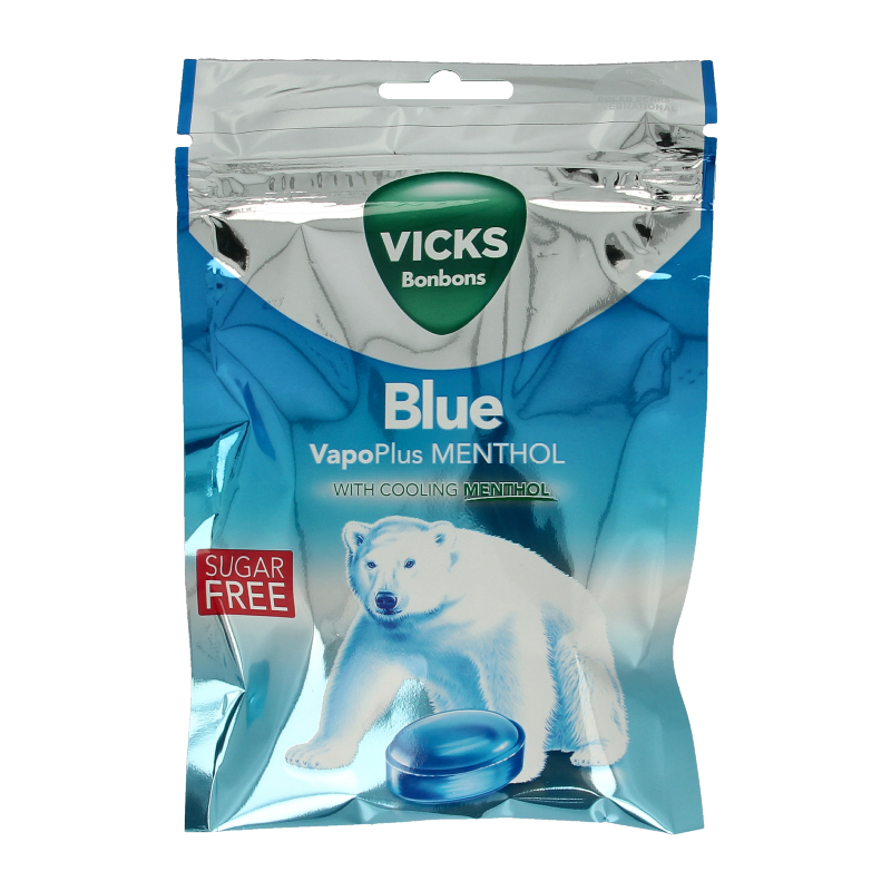 Vicks Blue menthol suikervrij bag 72 Gram