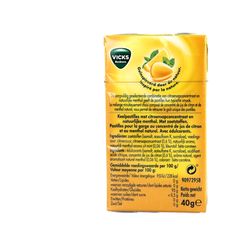 Vicks Citroen menthol suikervrij 40 Gram