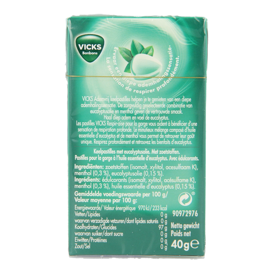 Vicks Ademvrij eucalyptus suikervrij 40 Gram
