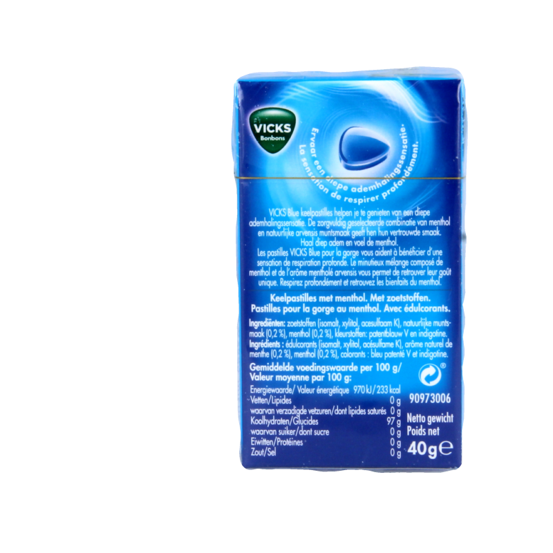 Vicks Blue menthol suikervrij box 40 Gram