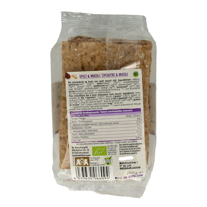 Dr. Karg's Spelt met muesli bio 200 Gram