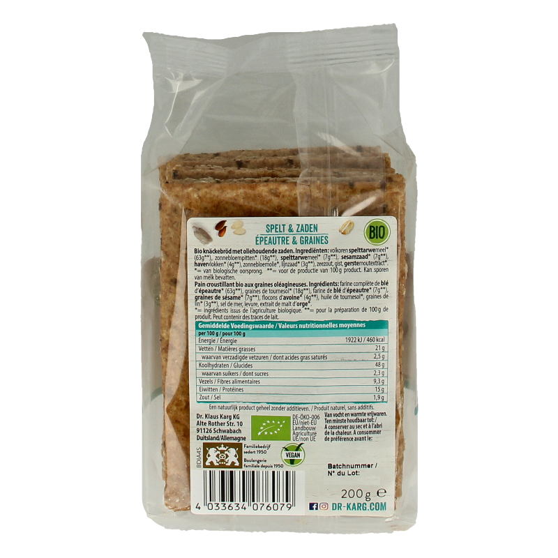 Dr. Karg's Spelt met zaden bio 200 Gram