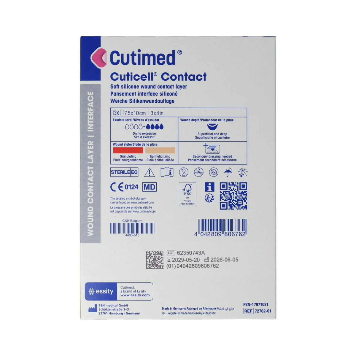 Cuticell CUTIMED CONTACT SILICONE 7.5X 10 CM 5.00 Stuks