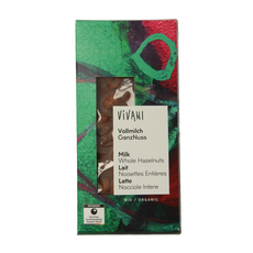 Vivani Chocolade melk met hele hazelnoten bio 100.00 Gram