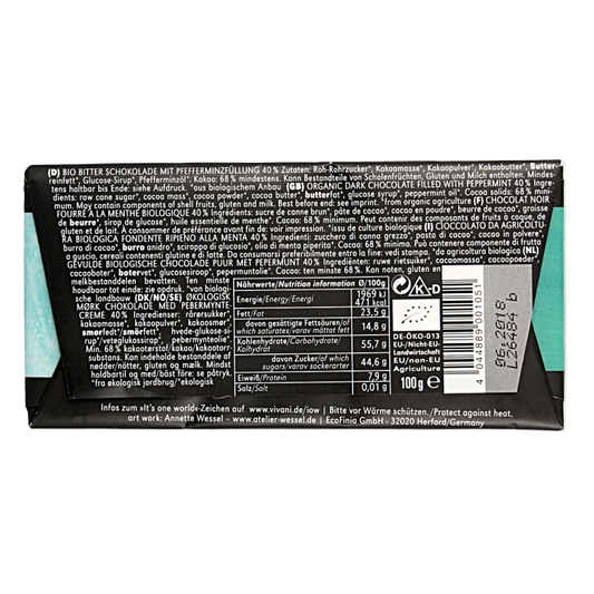 Vivani Chocolade puur met pepermunt bio 100 Gram