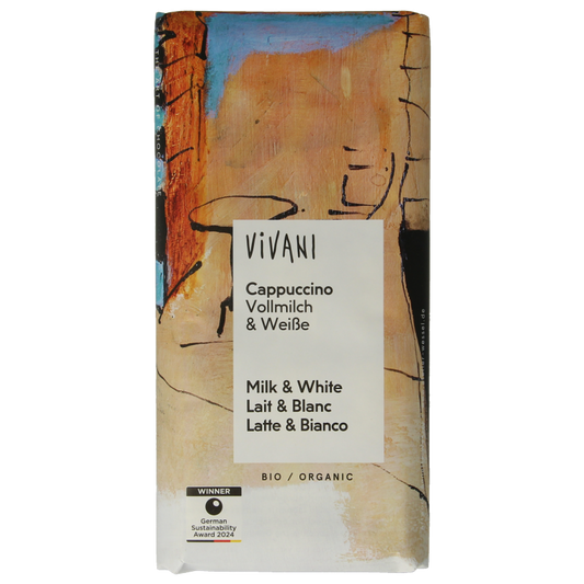 Vivani Chocolade melk en wit cappuccino bio 100 Gram