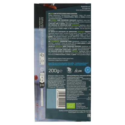 Vivani Couverture smeltchocolade puur bio 200 Gram