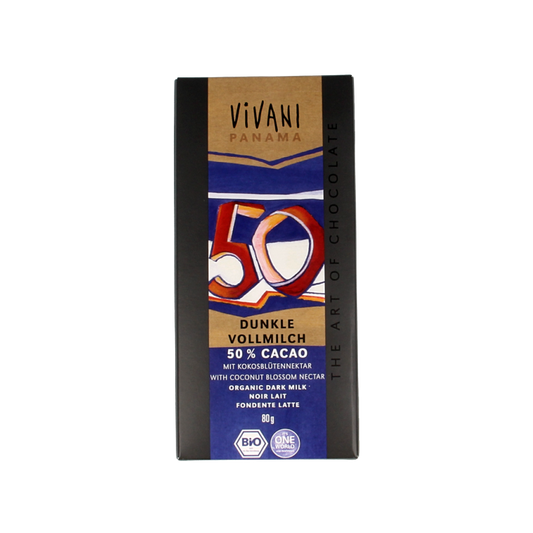 Vivani Chocolade melk donker 50% kokosbloesemsuiker bio 80 Gram