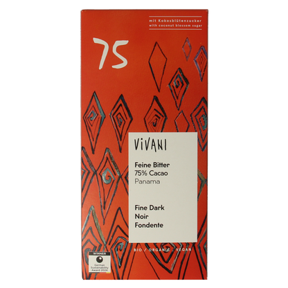 Vivani Chocolade puur 75% kokosbloesemsuiker bio 80.00 Gram