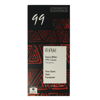 Vivani Chocolade puur 99% kokosbloesemsuiker bio 80.00 Gram