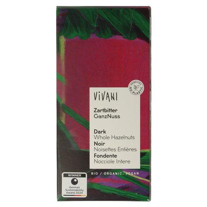 Vivani Chocolade puur met hazelnoten bio 100.00 Gram