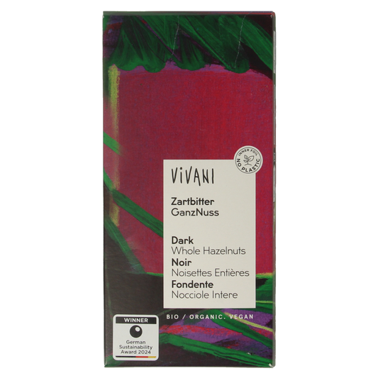 Vivani Chocolade puur met hele hazelnoten bio 100 Gram
