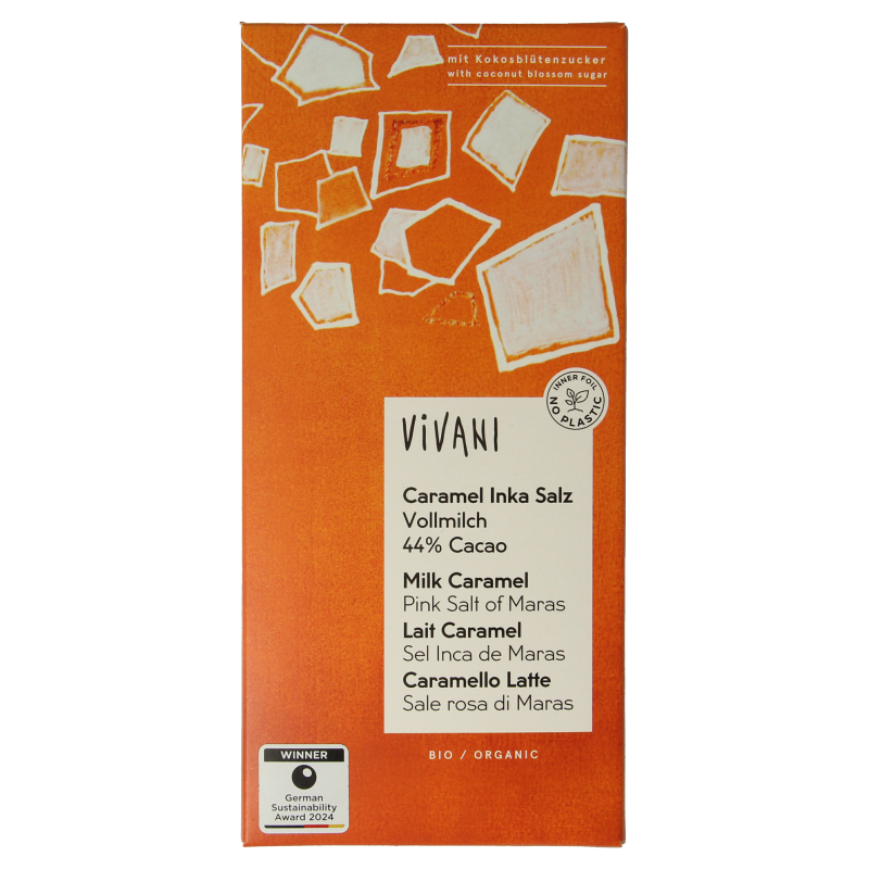 Vivani Chocolade melk caramel pink salt of Maras bio 80 Gram