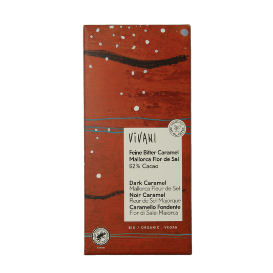 Vivani Chocolade puur 62% caramel fleur de sel bio 80 Gram