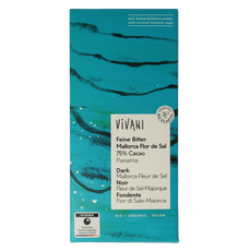 Vivani Chocolade puur zeezout 75% kokosbloesemsuiker bio 80.00 Gram