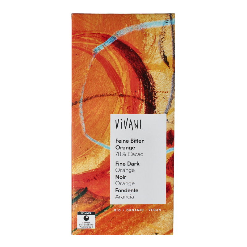 Vivani Fine dark sinaasappel 70% cacao bio 80 Gram