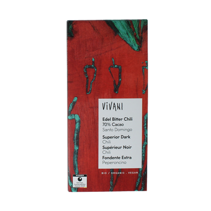 Vivani Chocolade puur chili 70% bio 80 Gram