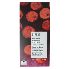 Vivani Chocolade puur cranberry 70% bio 80 Gram