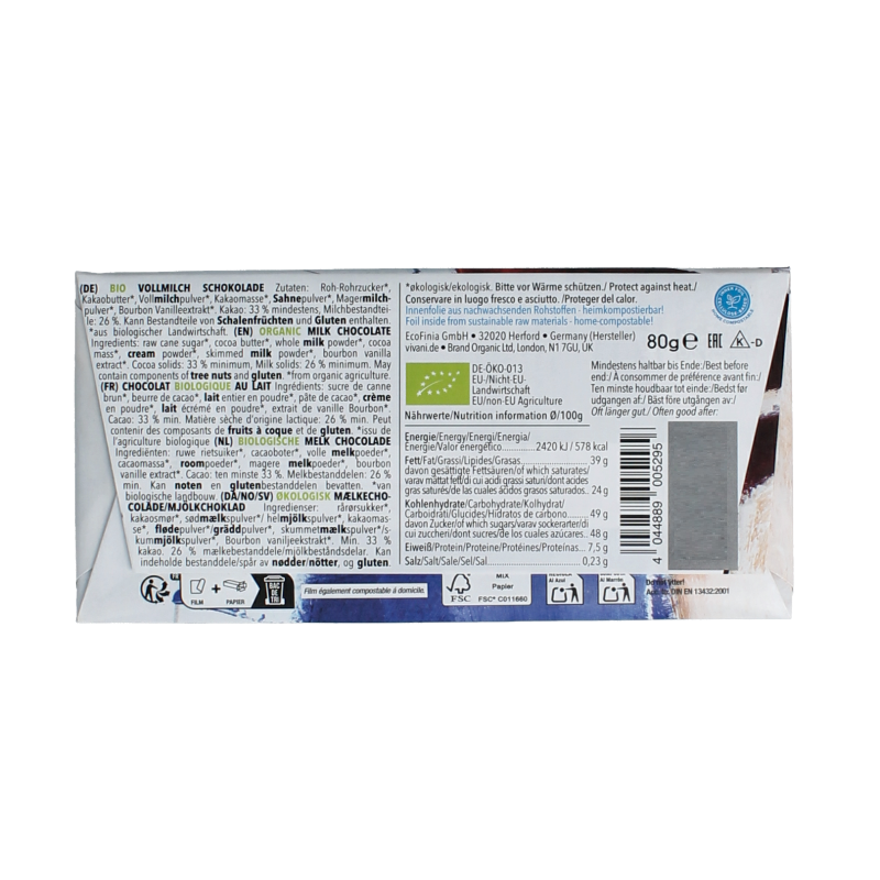 Vivani Chocolade melk bio 80 Gram