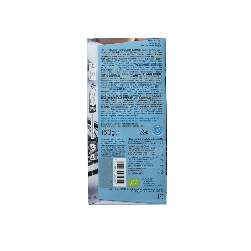 Vivani Milk cooking chocolate bio 150 Gram
