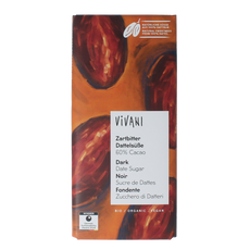 Vivani Chocolade puur 60% dadel gezoet bio 80.00 Gram