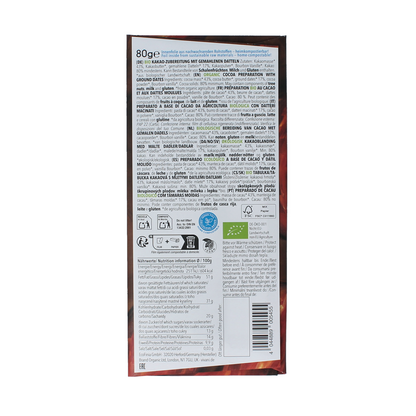 Vivani Chocolade puur 80% dadel gezoet bio 80.00 Gram