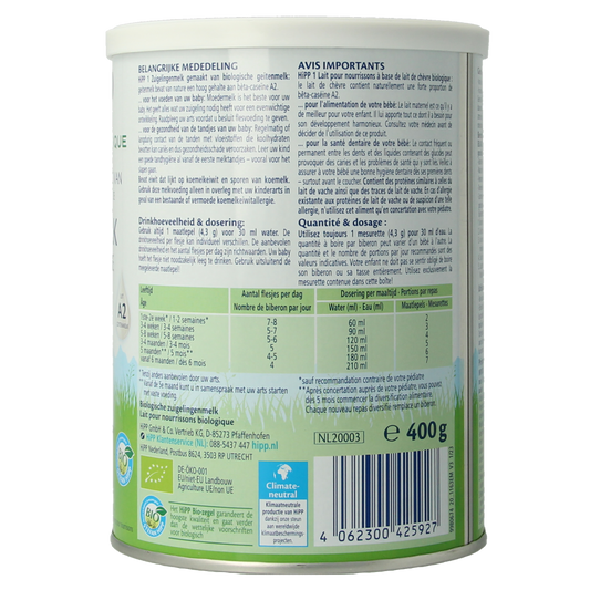 Hipp 1 Biologische zuigelingenmelk op basis van geitenm 400.00 Gram