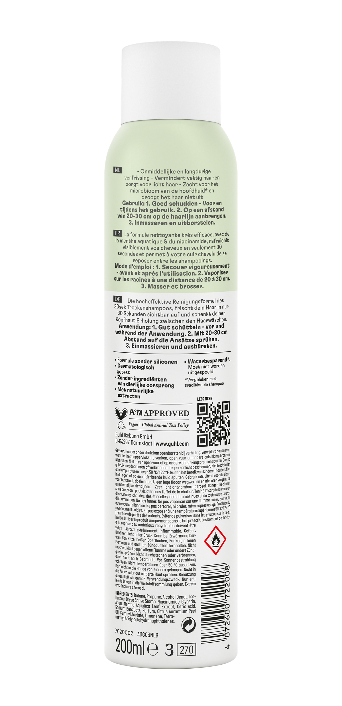 Guhl Droogshampoo 30sec pure frisheid 200.00 Milliliter