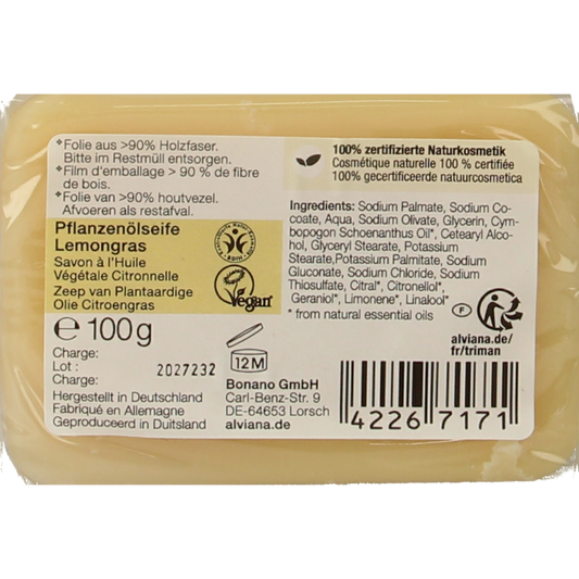 Alviana Citroengras zeep  100 Gram