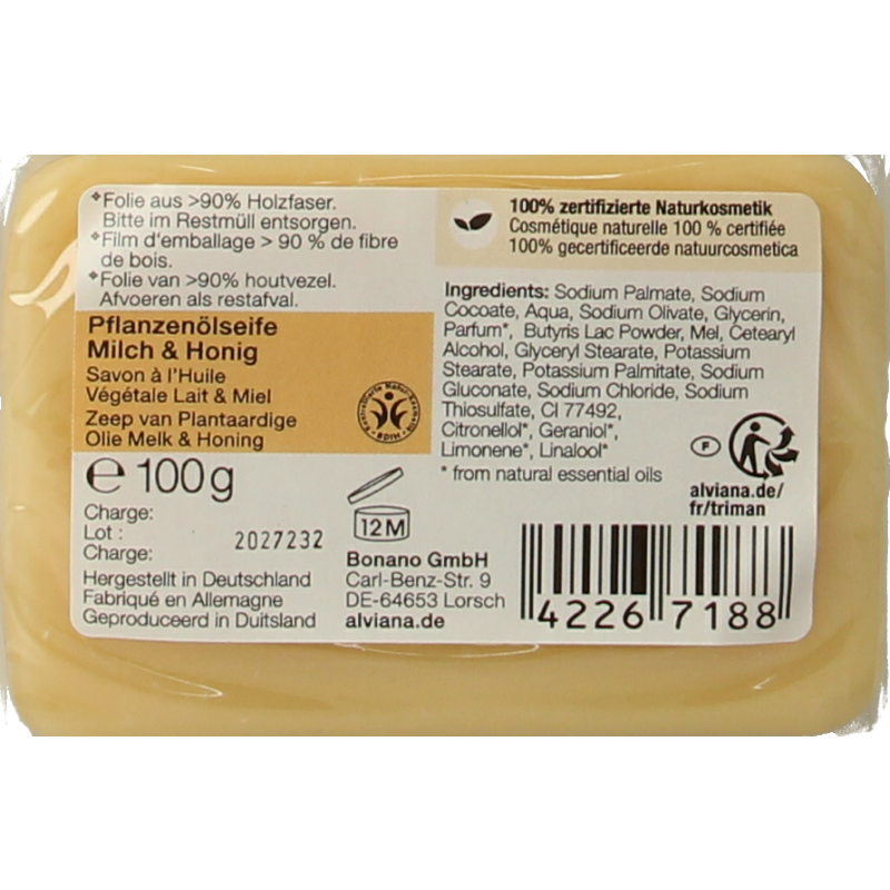 Alviana Melk & honingzeep  100 Gram