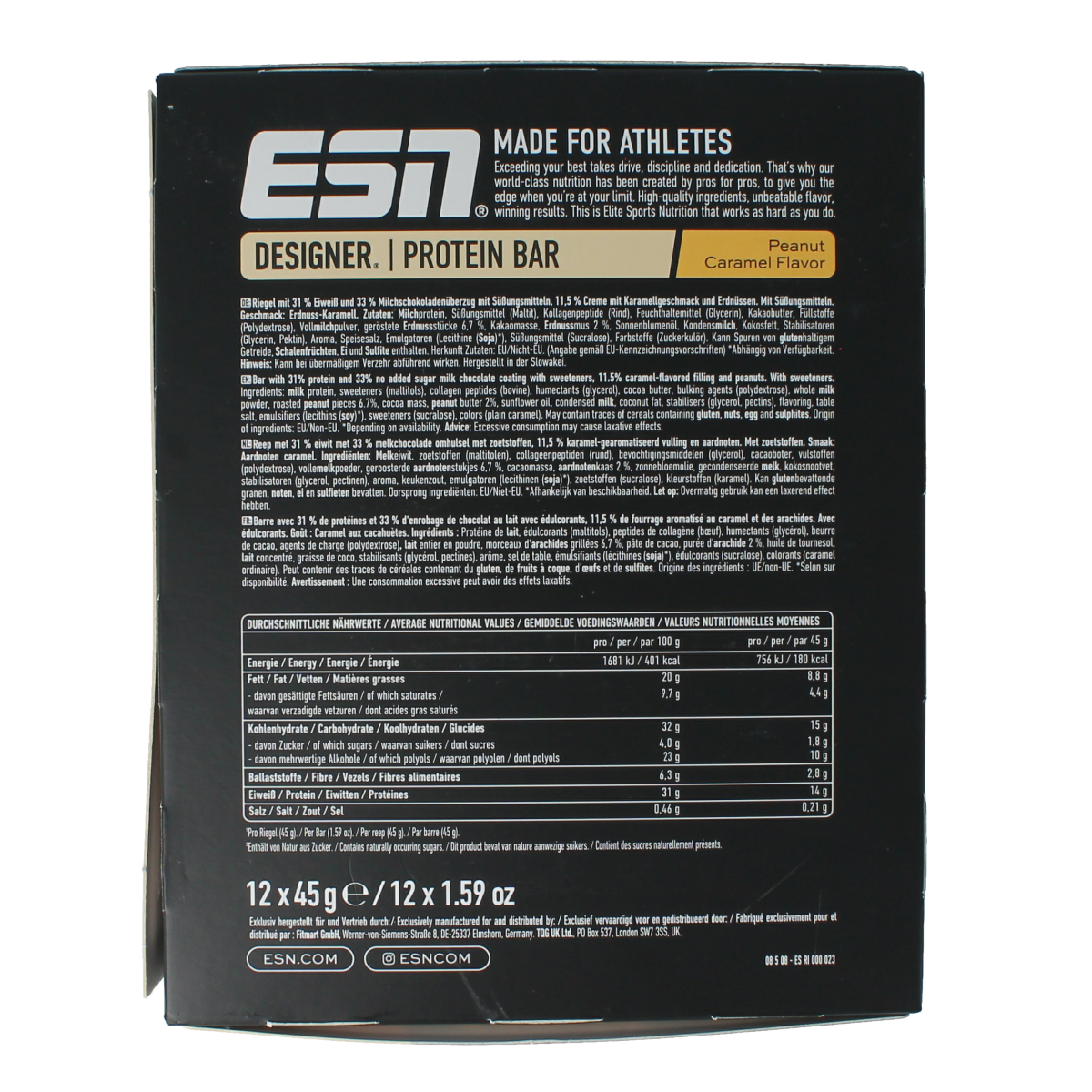 ESN Peanut caramel bar 45g 12.00 Stuks
