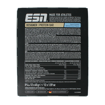 ESN Dark cookie white chocolate bar 45g 12.00 Stuks