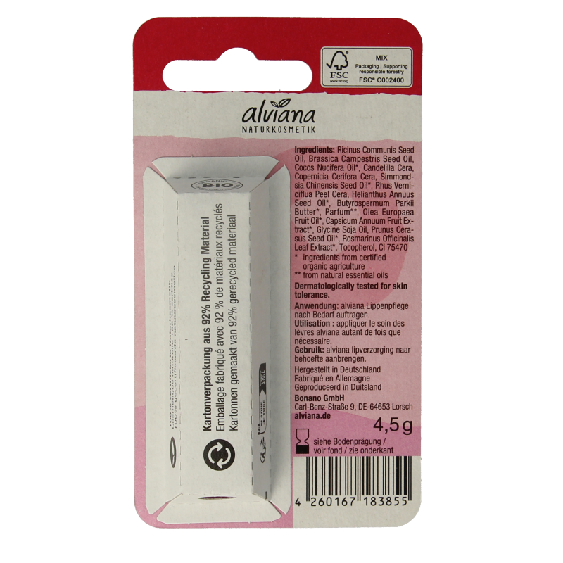 Alviana Lipverzorging shiny red 4.5 Gram