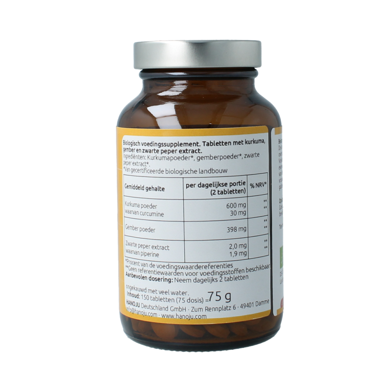 Hanoju Kurkuma + gember + piperine 500mg 150 Tabletten