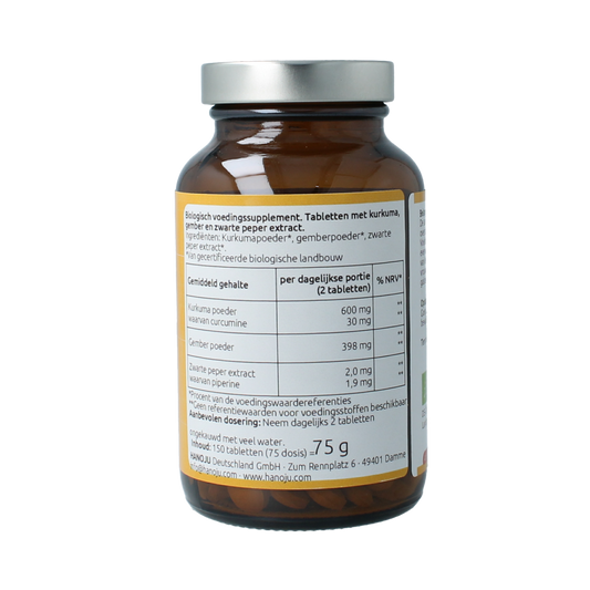 Hanoju Kurkuma + gember + piperine 500mg 150.00 Tabletten