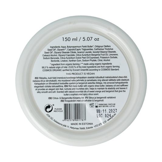 Joik Organics Citrus & bergamot body butter organic vegan 150.00 Milliliter