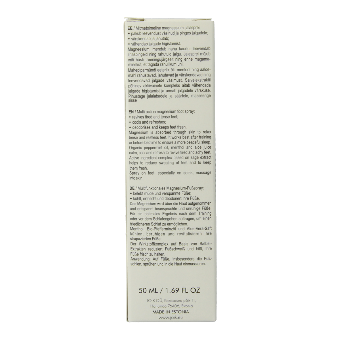 Joik Organics Organic foot spray magnesium 50.00 Milliliter