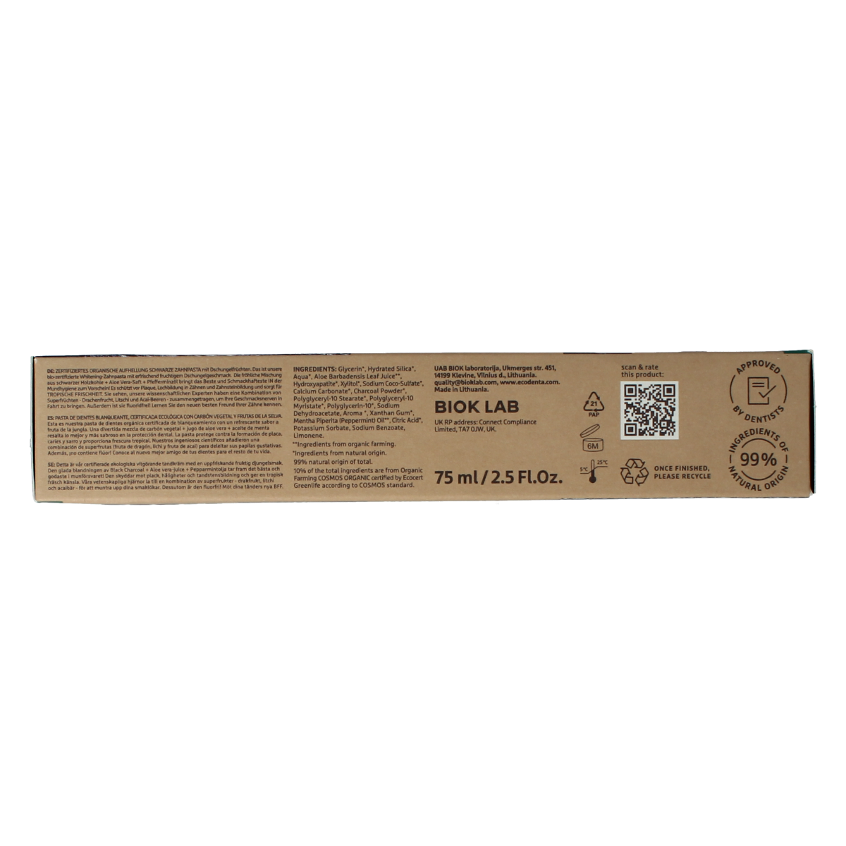 Ecodenta Tandpasta whitening houtskool bio 75.00 Milliliter
