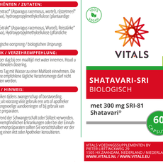 Vitals Shatavari-SRI Biologisch 60c 60.00 Capsules