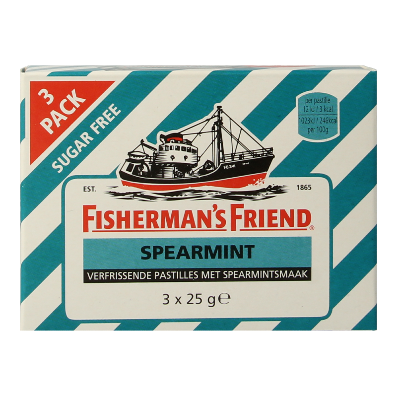 Fisherman's Friend Spearmint suikervrij 3-pack 25 Gram