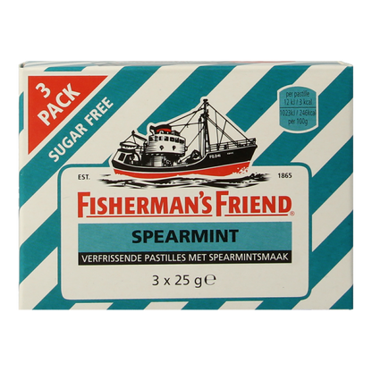 Fisherman's Friend Spearmint suikervrij 3-pack 25.00 Gram