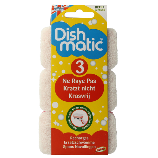 Dishmatic  Navulspons krasvrij  3 Stuks