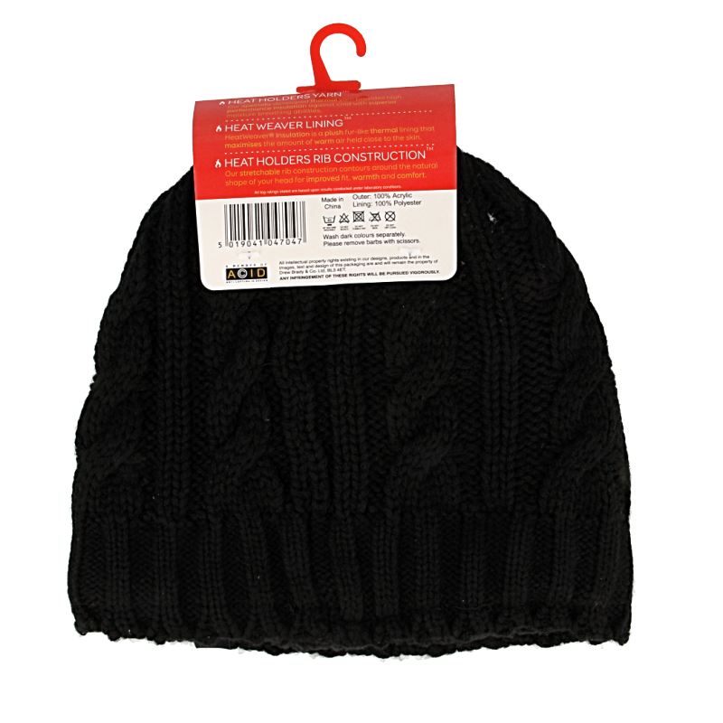 Heat Holders Ladies cable hat one size black 1 Paar