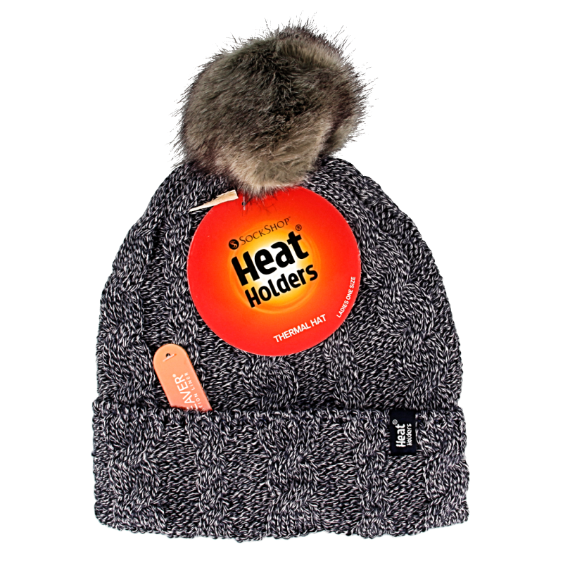 Heat Holders Ladies turnover cable hat with pom pom navy 1 Stuks