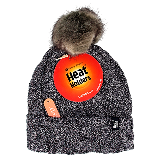 Heat Holders Ladies turnover cable hat with pom pom navy 1 Stuks